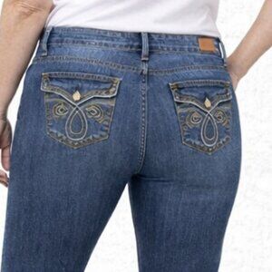 Seven7 Jeans Blue Size 6 Embroidery Back Flap Pockets Rocker Slim Boot LOGO